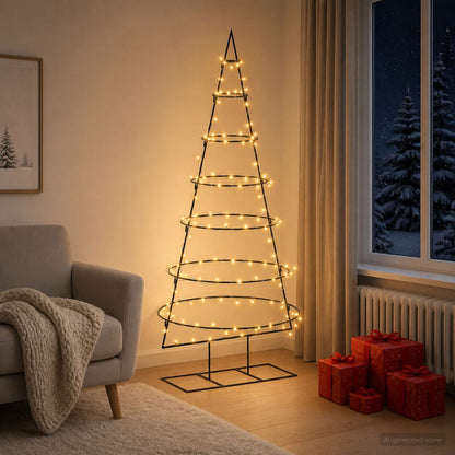 vidaXL Metal Christmas Tree with Stand KUOPIO 180 cm Warm White Steel 1