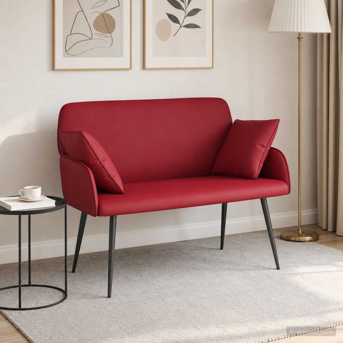 2 Seater Sofa with Metal Legs 2-Seater Faux Leather Wine red