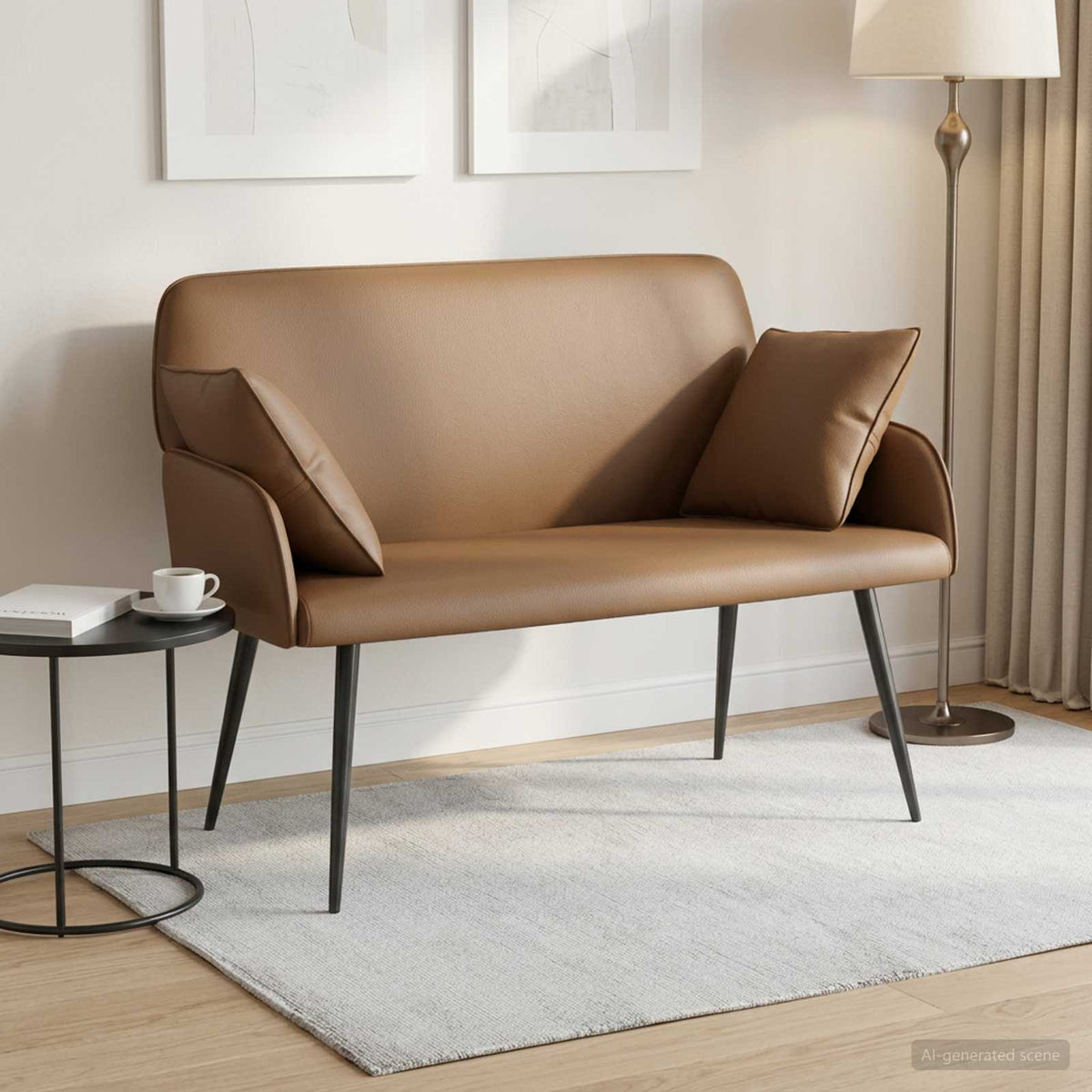 2 Seater Sofa with Metal Legs 2-Seater Faux Leather Cappuccino