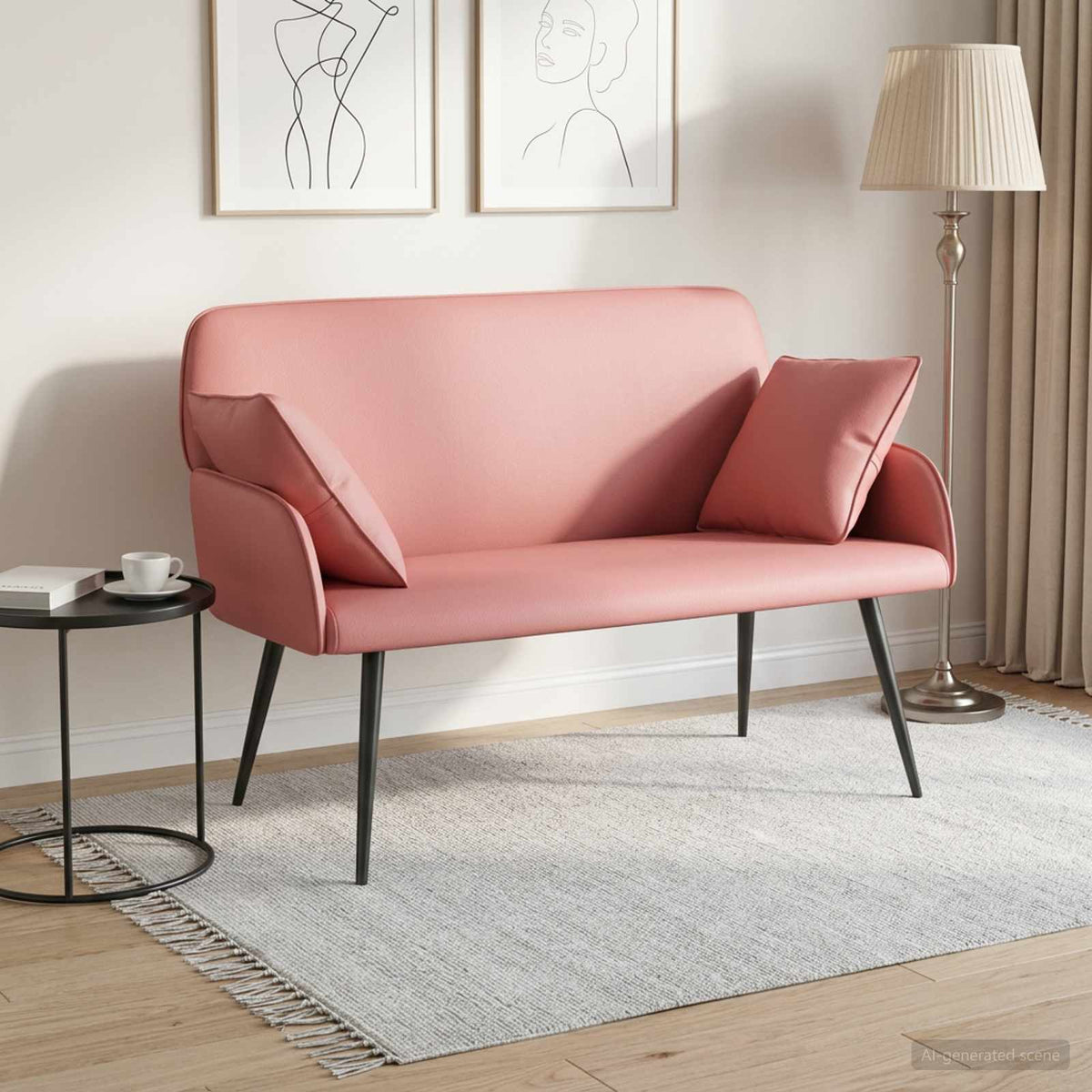 2 Seater Sofa with Metal Legs 2-Seater Faux Leather Pink