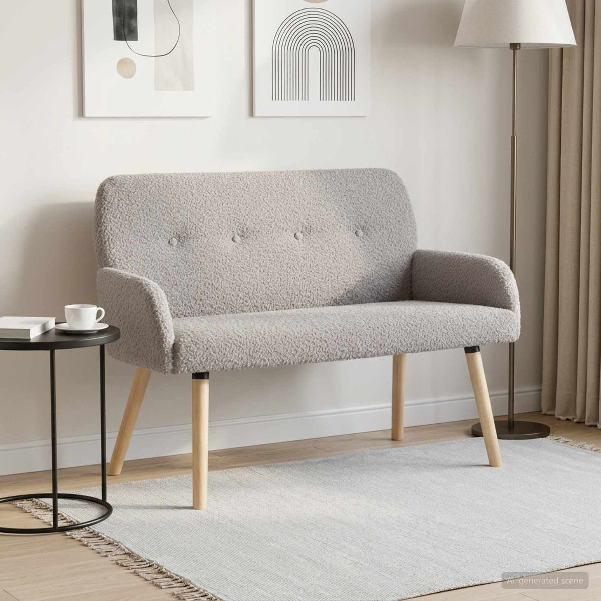 2 Seater Sofa with Solid Wood Legs Bouclé Light grey