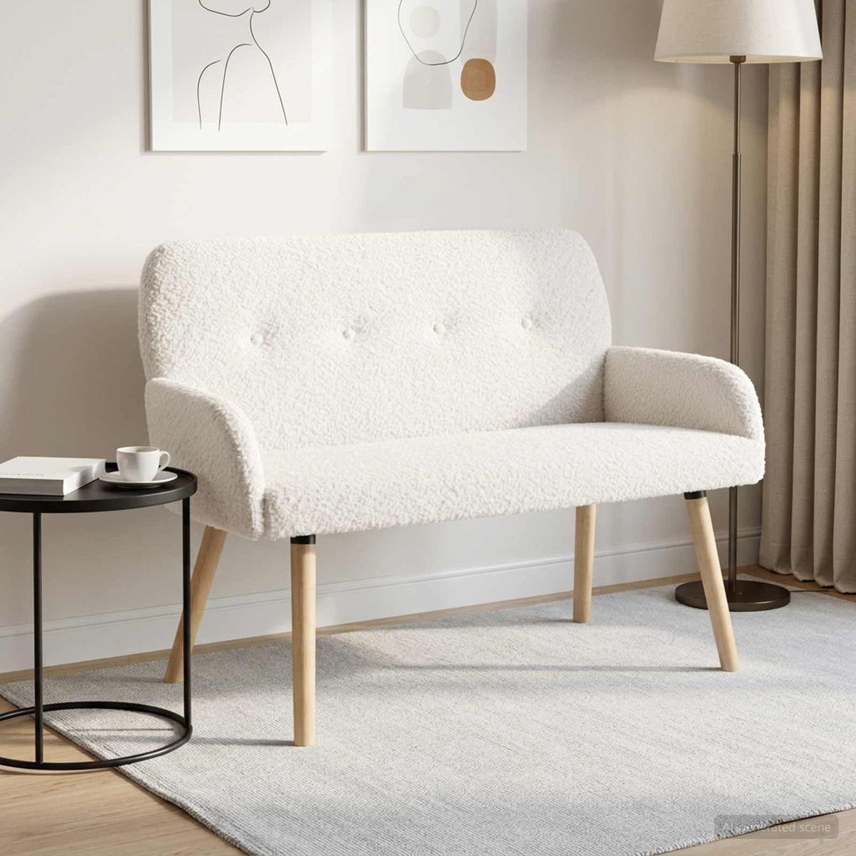 2 Seater Sofa with Solid Wood Legs Bouclé Cream