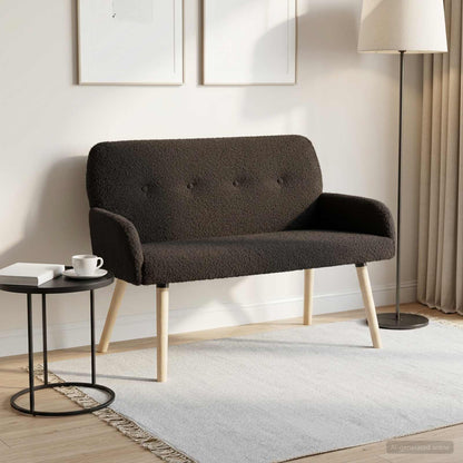 2 Seater Sofa with Solid Wood Legs Bouclé Black