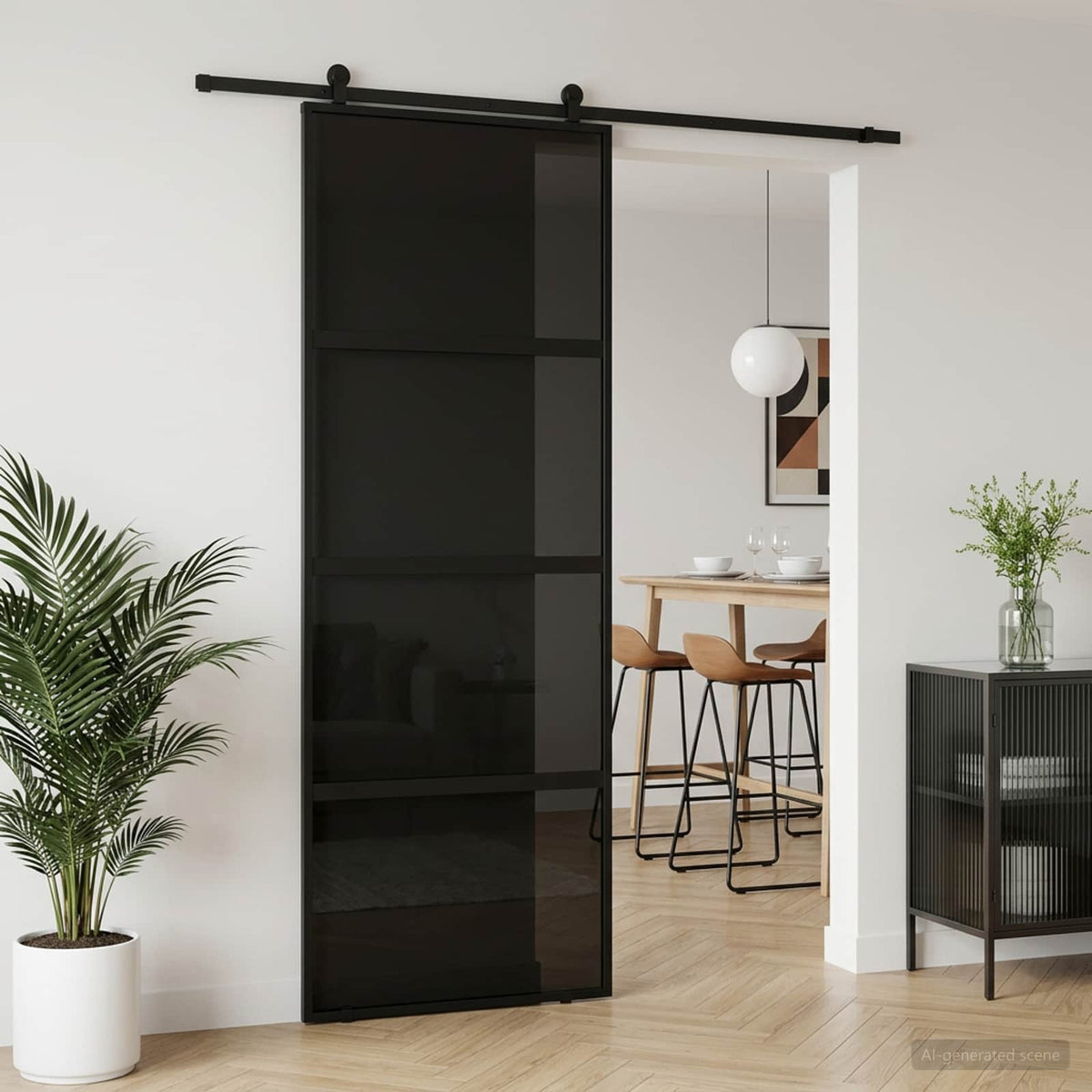 Sliding Door ESG Glass and Aluminium 76 x 205 cm Black Dark transparent