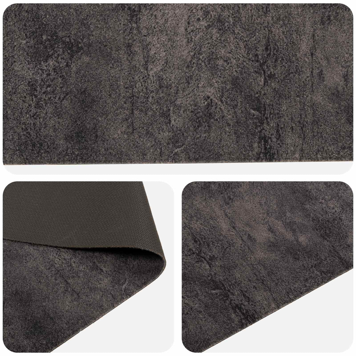 vidaXL Kitchen Rug Black Concrete 300 x 60 cm 100% Polyamide Washable 3