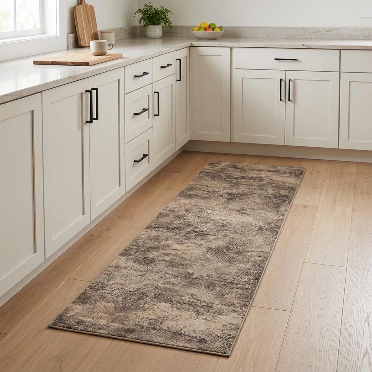 vidaXL Kitchen Rug Brown Concrete 300 x 60 cm 100% Polyamide Washable 1