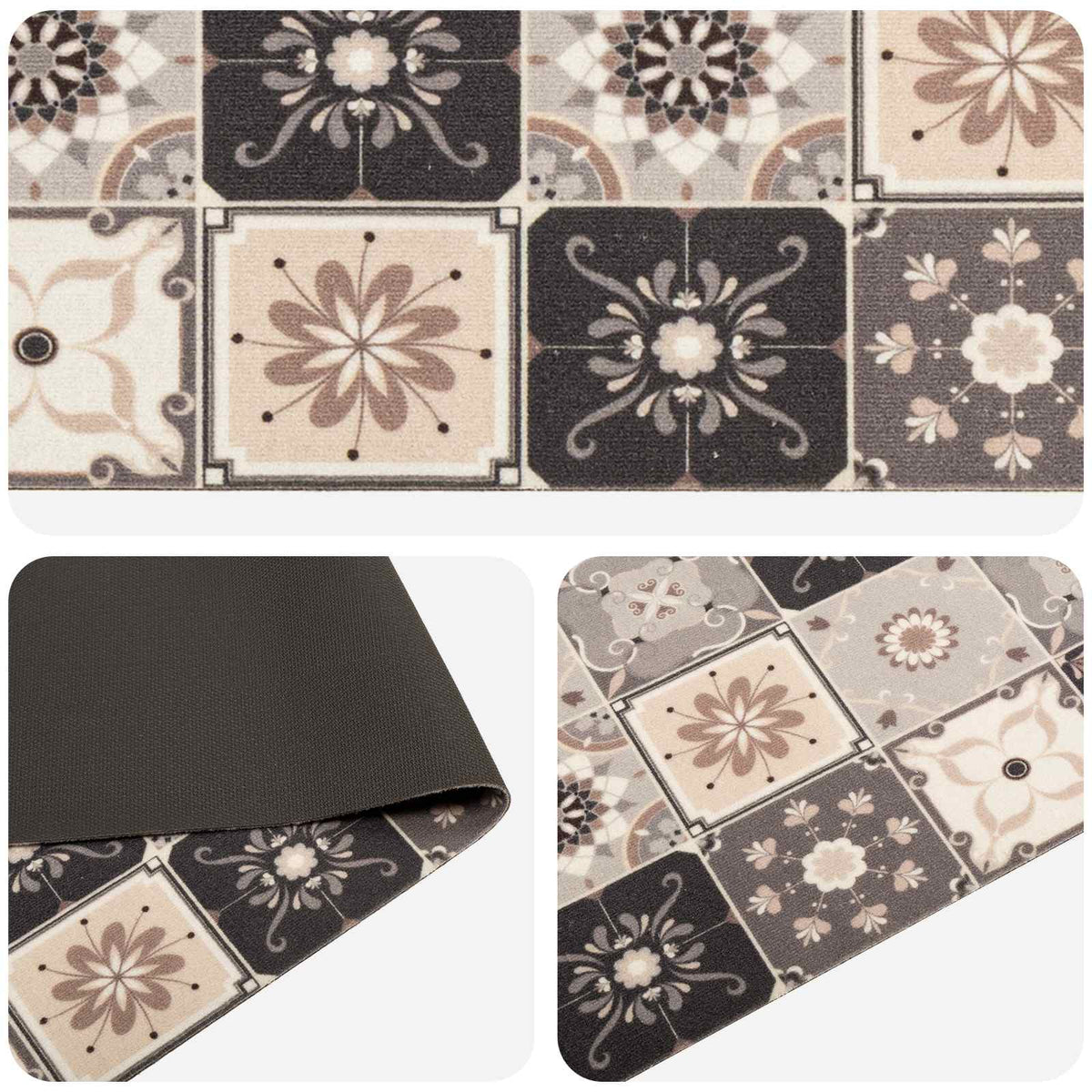 vidaXL Kitchen Rug Grey and Beige Mosaic 300 x 60 cm 100% Polyamide 3