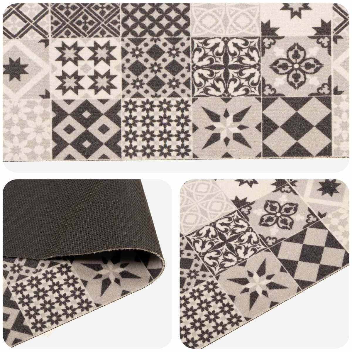 vidaXL Kitchen Rug Grey Mosaic 300 x 60 cm 100% Polyamide Washable 3
