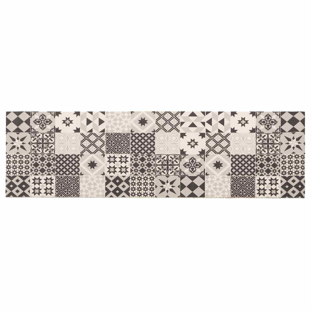vidaXL Kitchen Rug Grey Mosaic 300 x 60 cm 100% Polyamide Washable 2