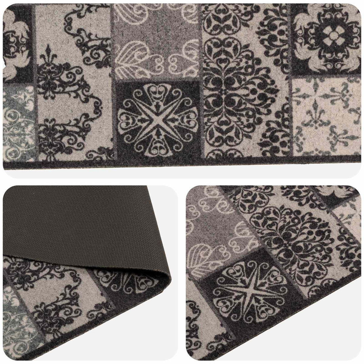 vidaXL Kitchen Rug Black Mosaic 300 x 60 cm 100% Polyamide Washable 3