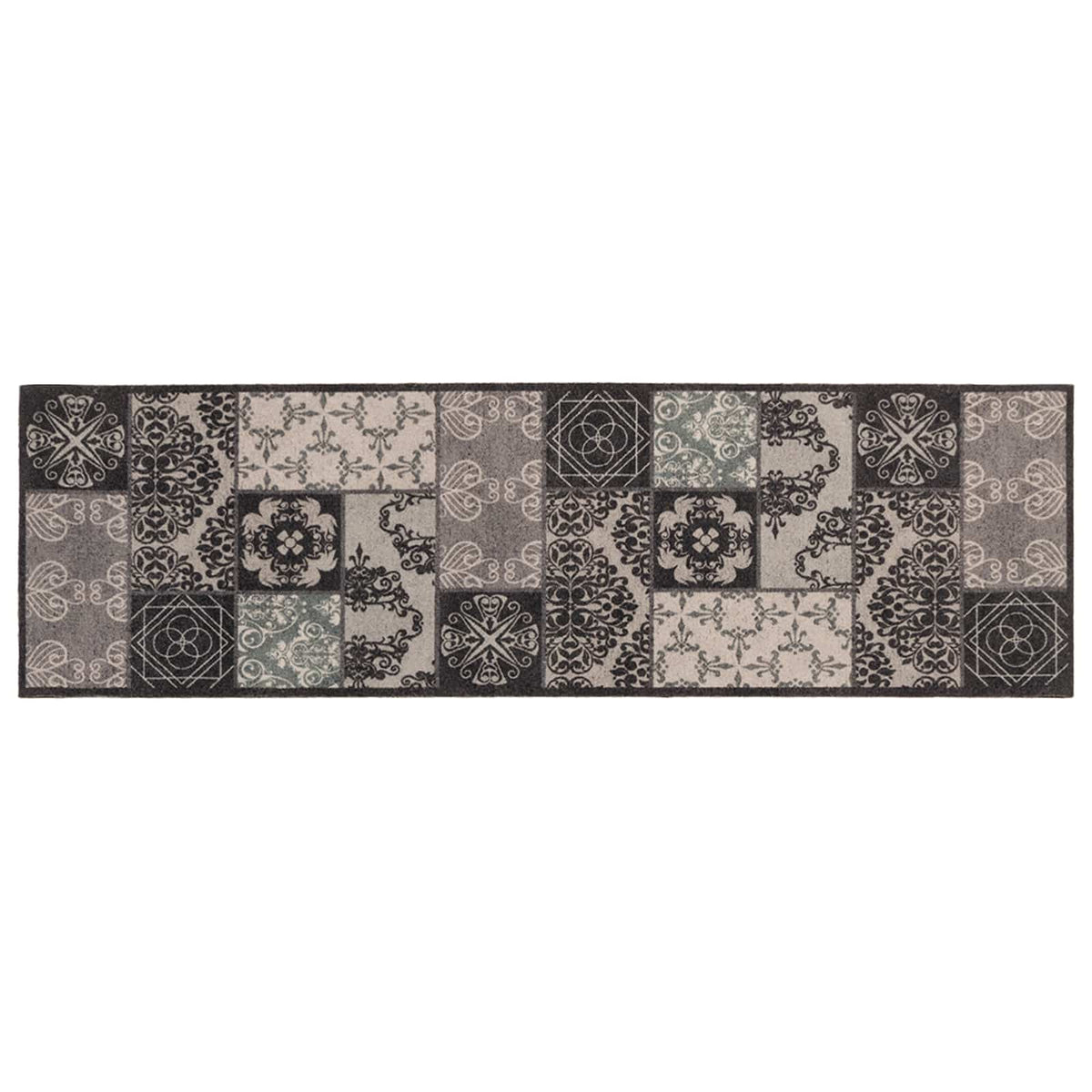 vidaXL Kitchen Rug Black Mosaic 300 x 60 cm 100% Polyamide Washable 2