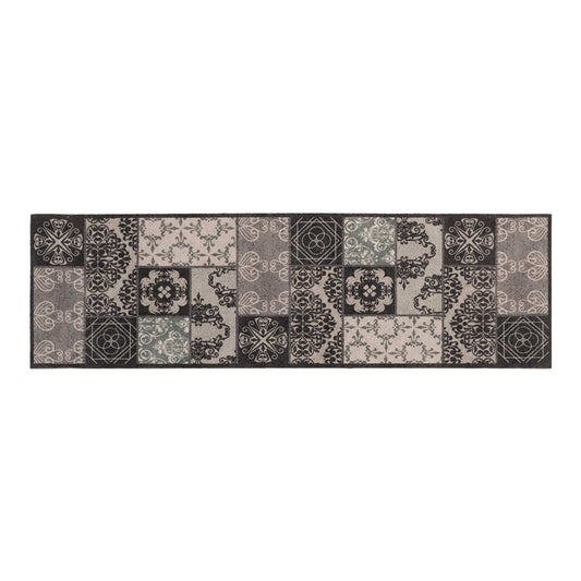 vidaXL Kitchen Rug Black Mosaic 300 x 60 cm 100% Polyamide Washable 2