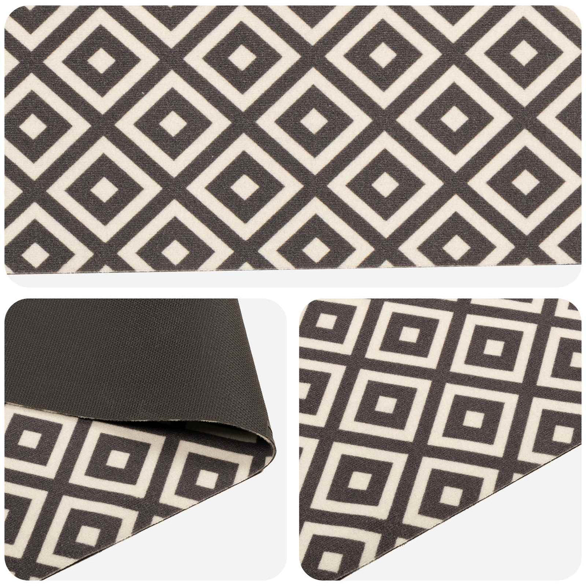 vidaXL Kitchen Rug Grey and White Diamonds 300 x 60 cm 100% Polyamide 3