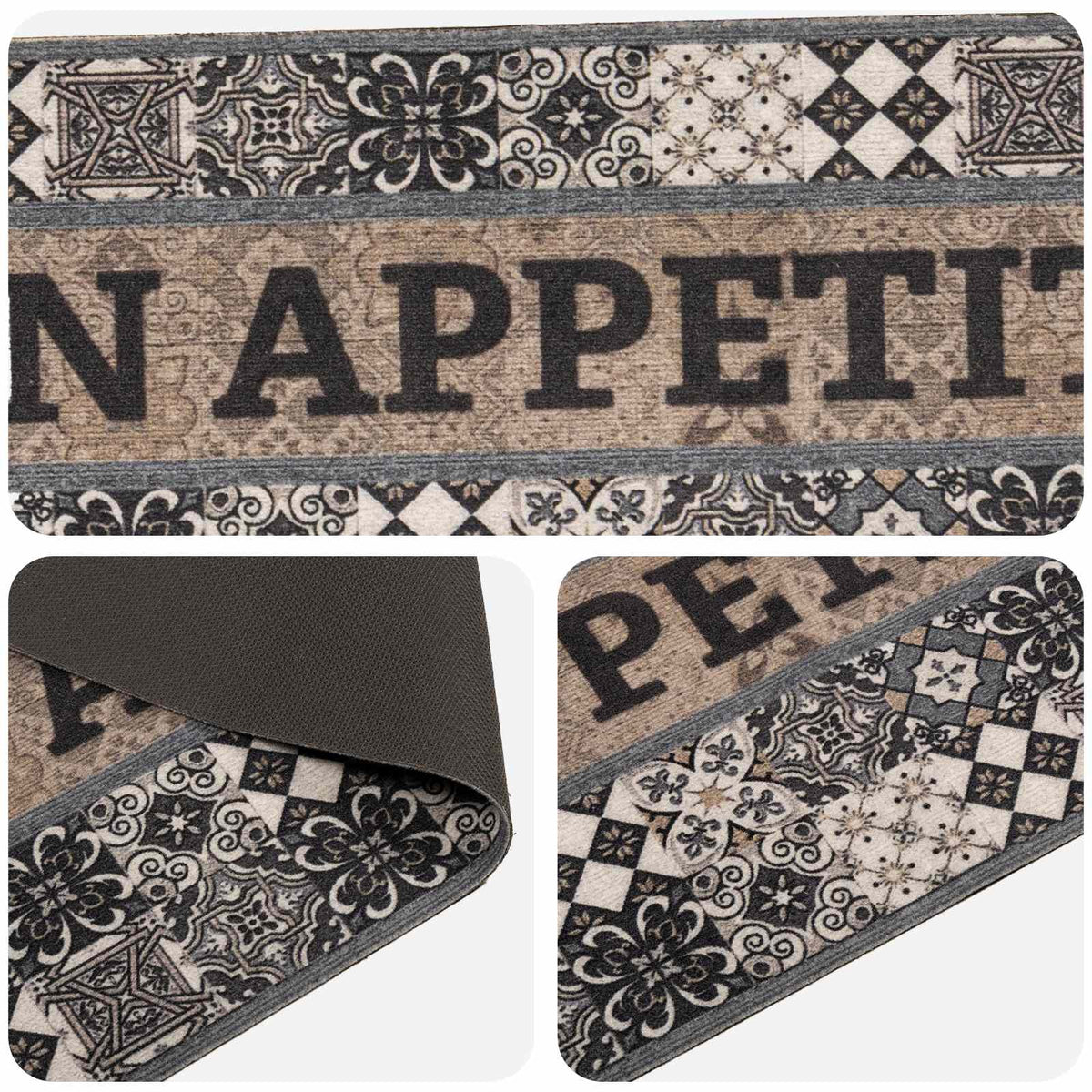 vidaXL Kitchen Rug Grey Bon Appetit 300 x 60 cm 100% Polyamide 3