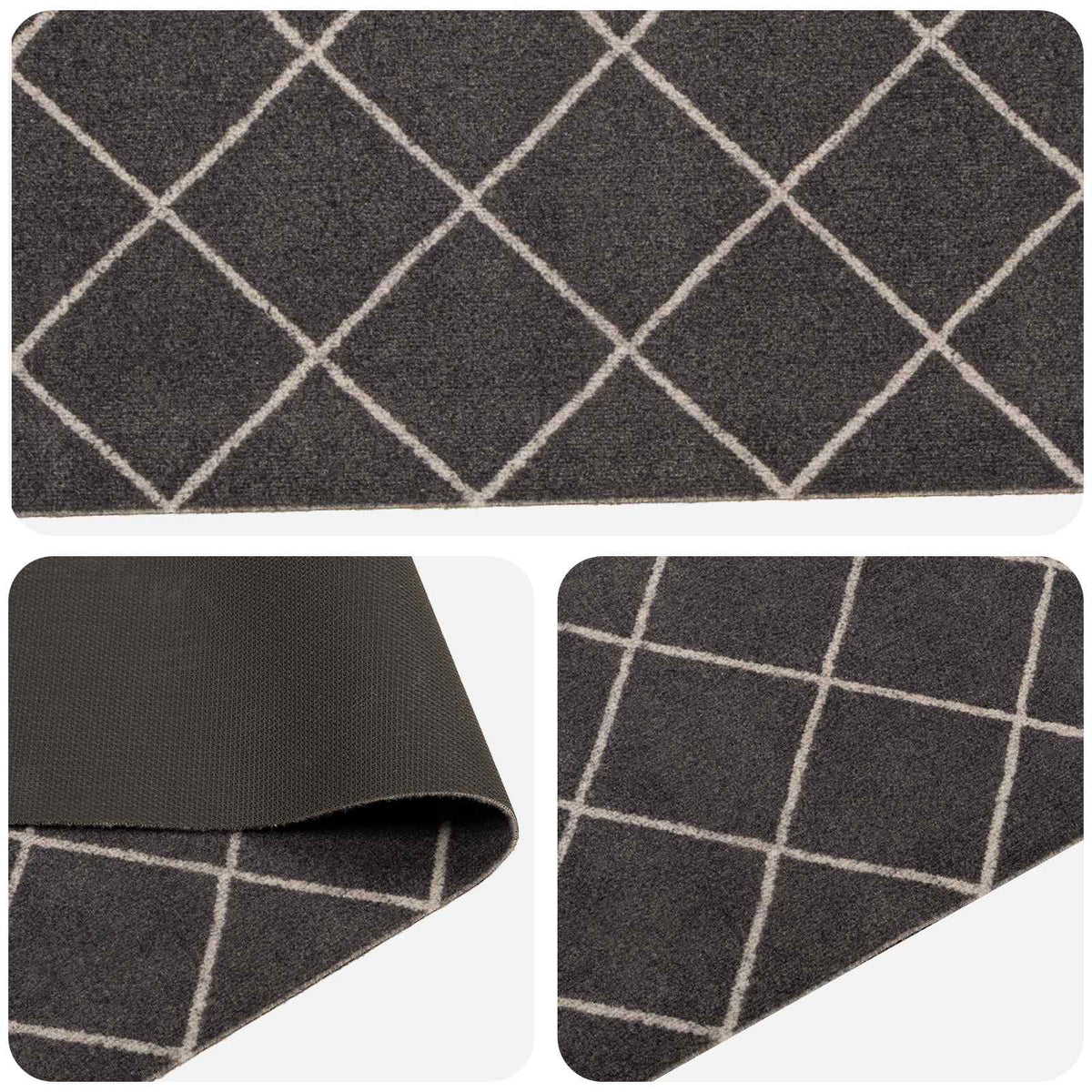 vidaXL Kitchen Rug Anthracite Checked 300 x 60 cm 100% Polyamide 3