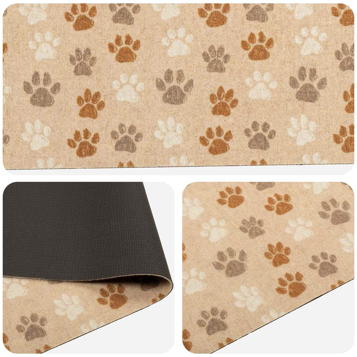 vidaXL Kitchen Rug Beige Paws 300 x 60 cm 100% Polyamide Washable 3