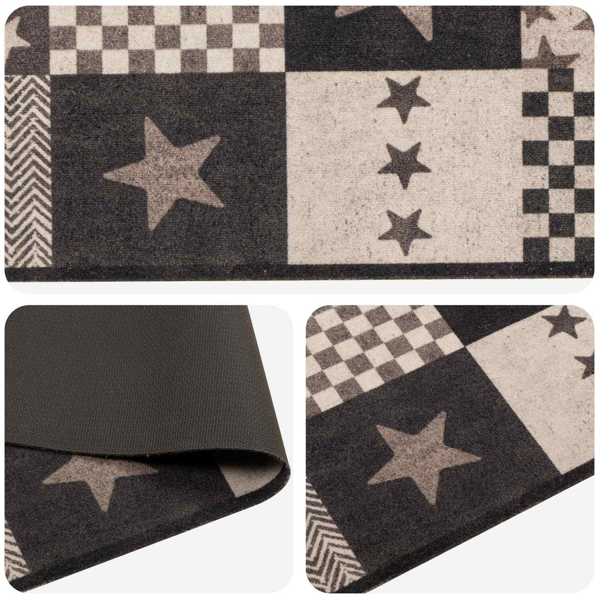 vidaXL Kitchen Rug Grey Stars 300 x 60 cm 100% Polyamide Washable 3