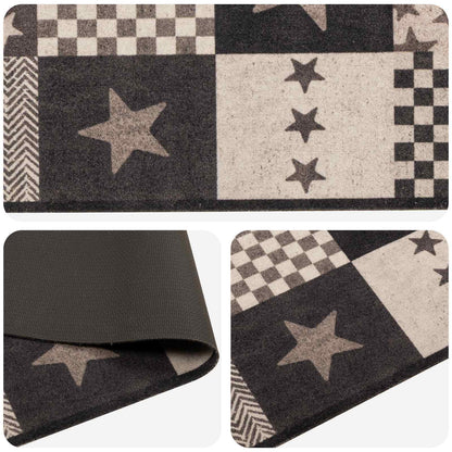vidaXL Kitchen Rug Grey Stars 300 x 60 cm 100% Polyamide Washable 3