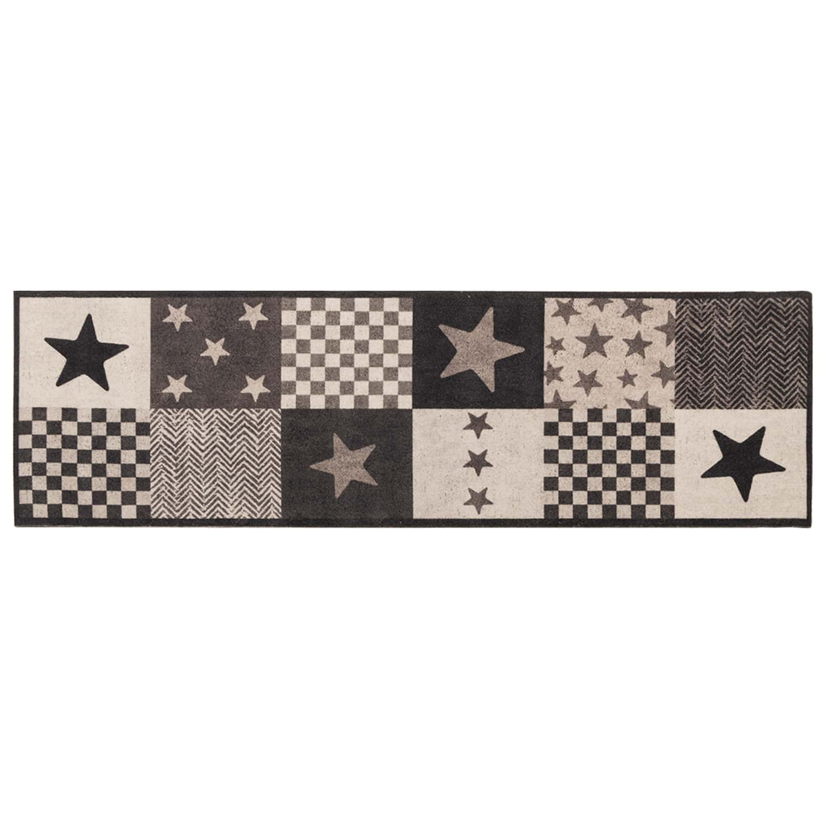 vidaXL Kitchen Rug Grey Stars 300 x 60 cm 100% Polyamide Washable 2