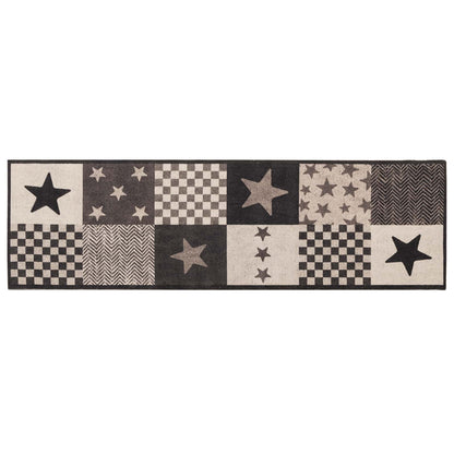 vidaXL Kitchen Rug Grey Stars 300 x 60 cm 100% Polyamide Washable 2