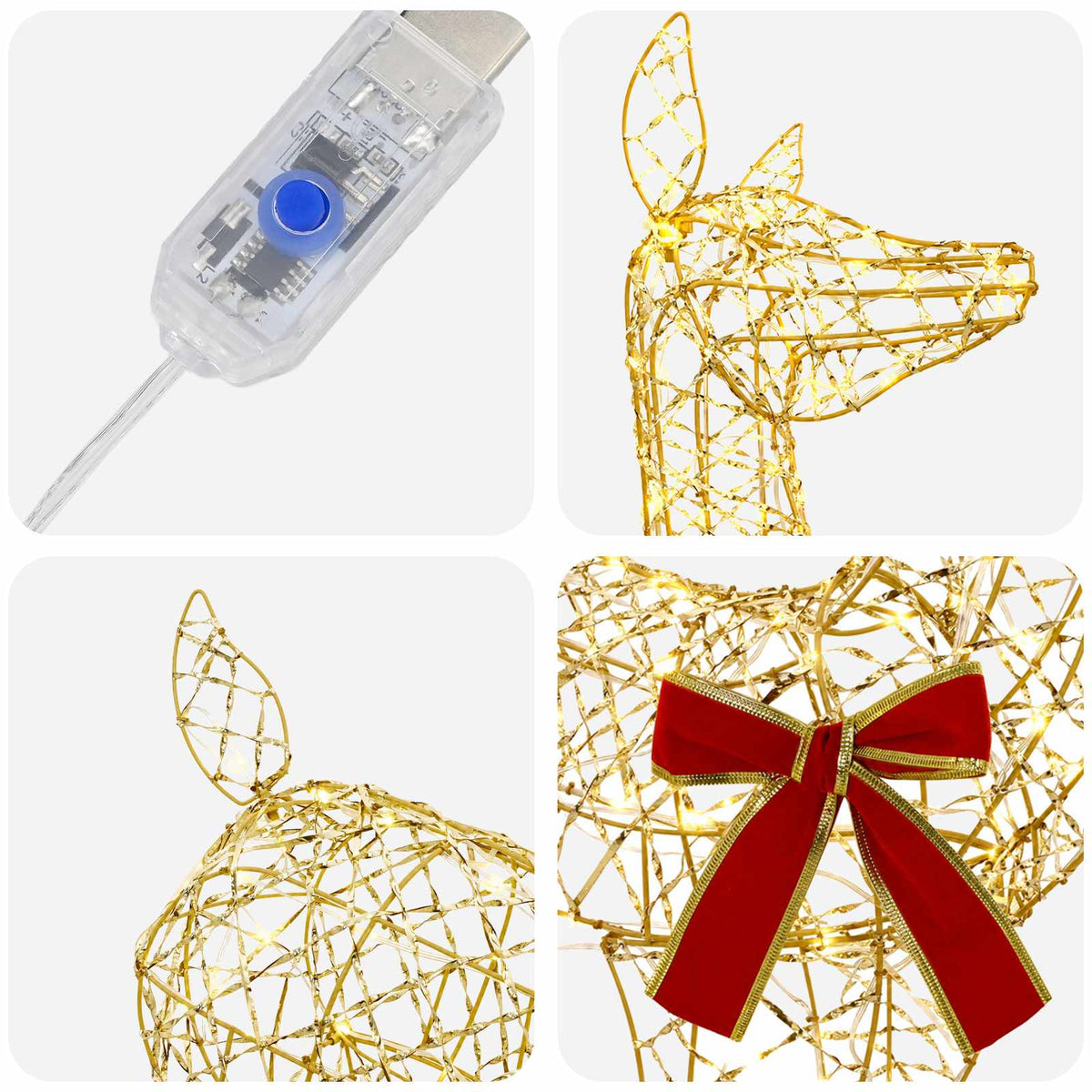 3D Christmas Reindeer LOVIISA 110 LEDs Warm White Width 70 cm Gold PET