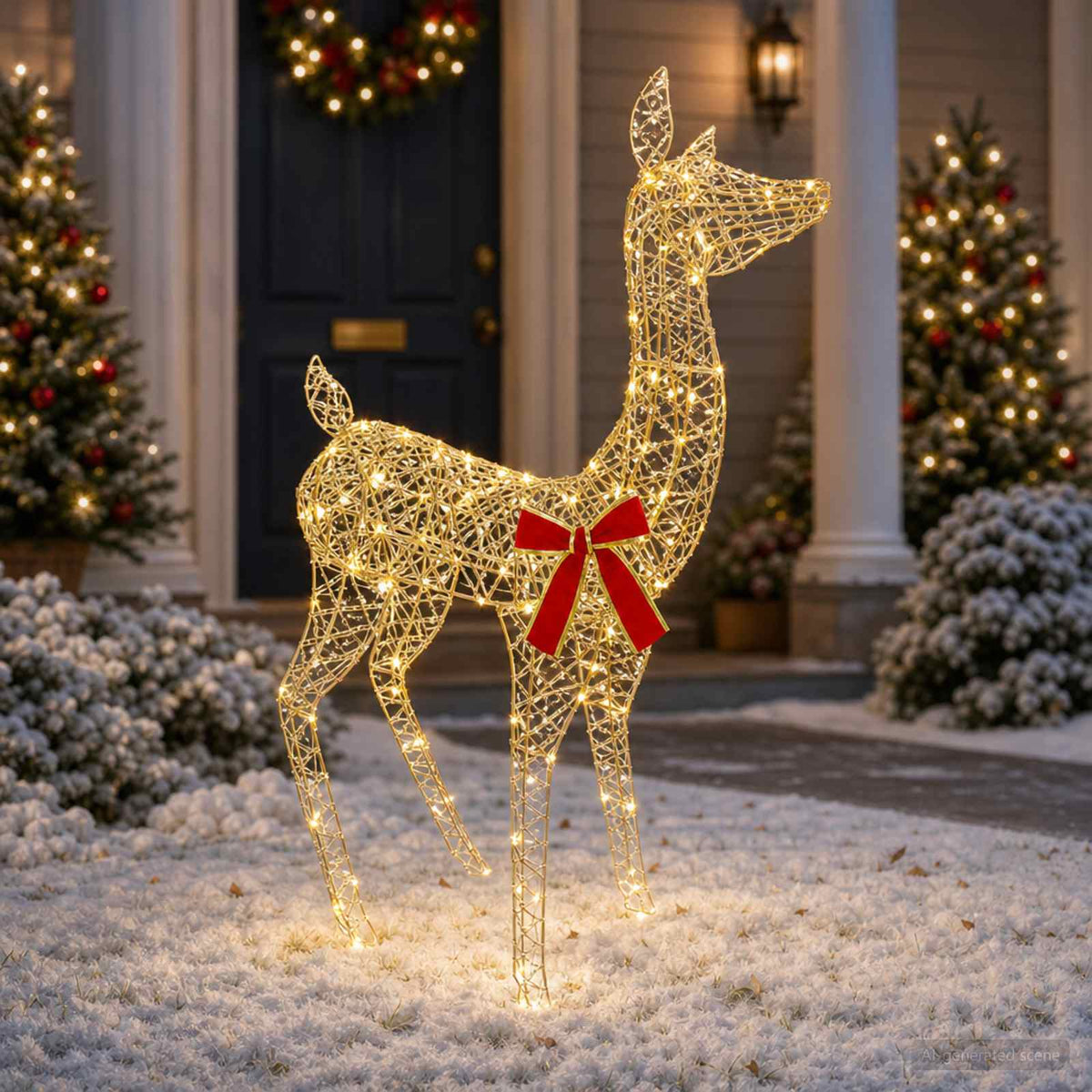 3D Christmas Reindeer LOVIISA 110 LEDs Warm White Width 70 cm Gold PET