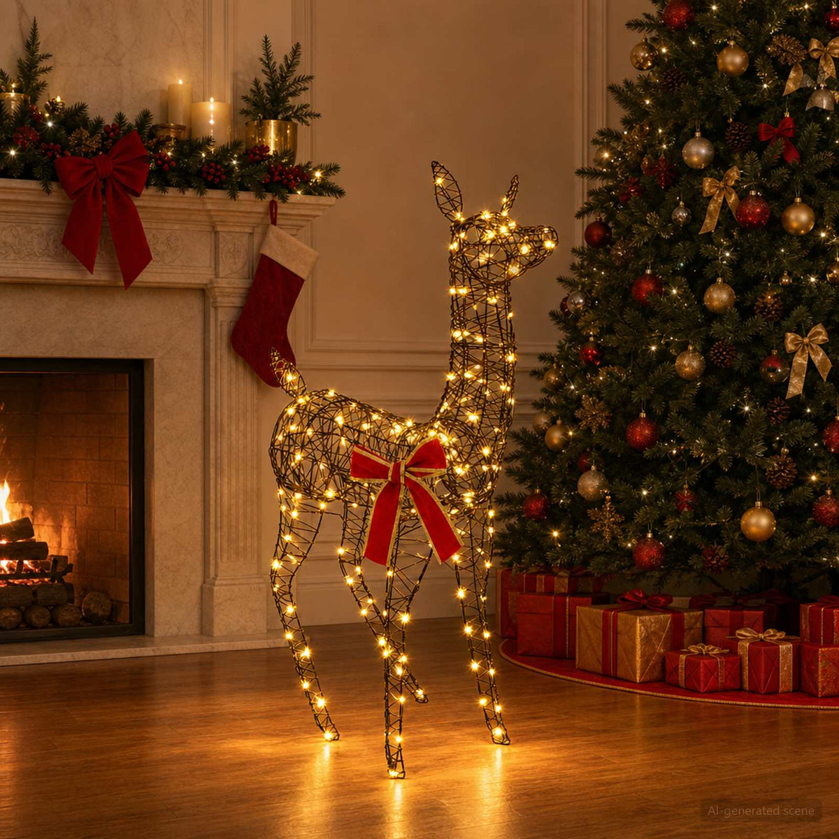 3D Christmas Reindeer LOVIISA 110 LEDs Warm White Width 70 cm Rattan