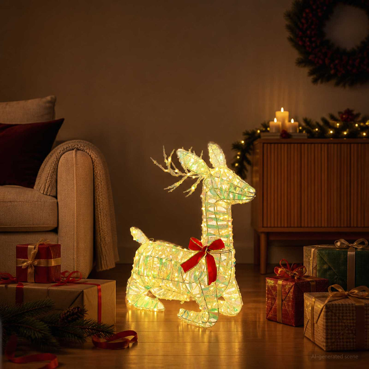 3D Christmas Reindeer LOVIISA 140 LEDs Warm White Iridescent PET