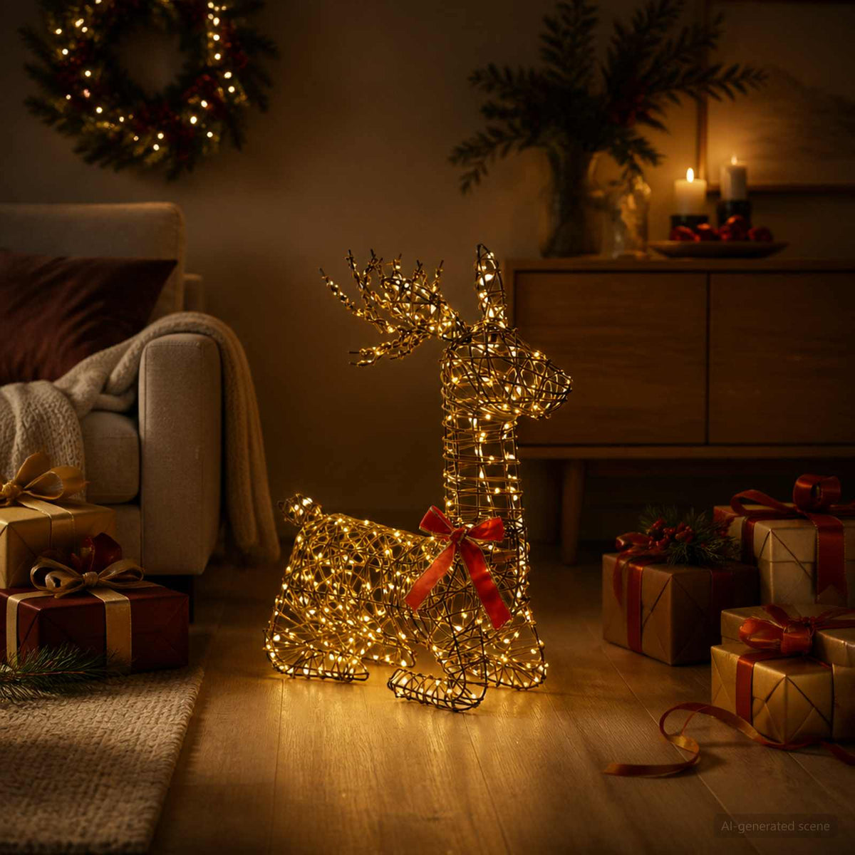3D Christmas Reindeer LOVIISA 140 LEDs Warm White Rattan