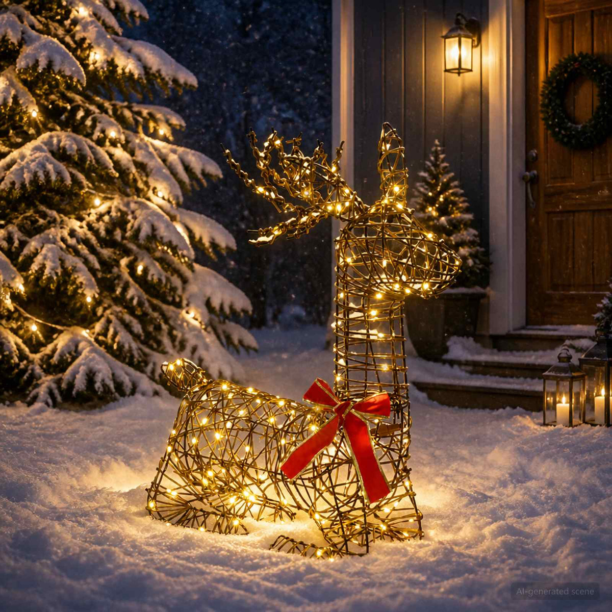 3D Christmas Reindeer LOVIISA 140 LEDs Warm White Rattan