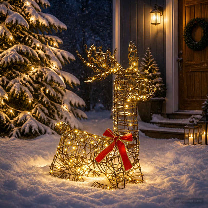 3D Christmas Reindeer LOVIISA 140 LEDs Warm White Rattan