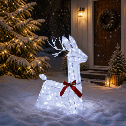 3D Christmas Reindeer LOVIISA 140 LEDs Warm White White fabric