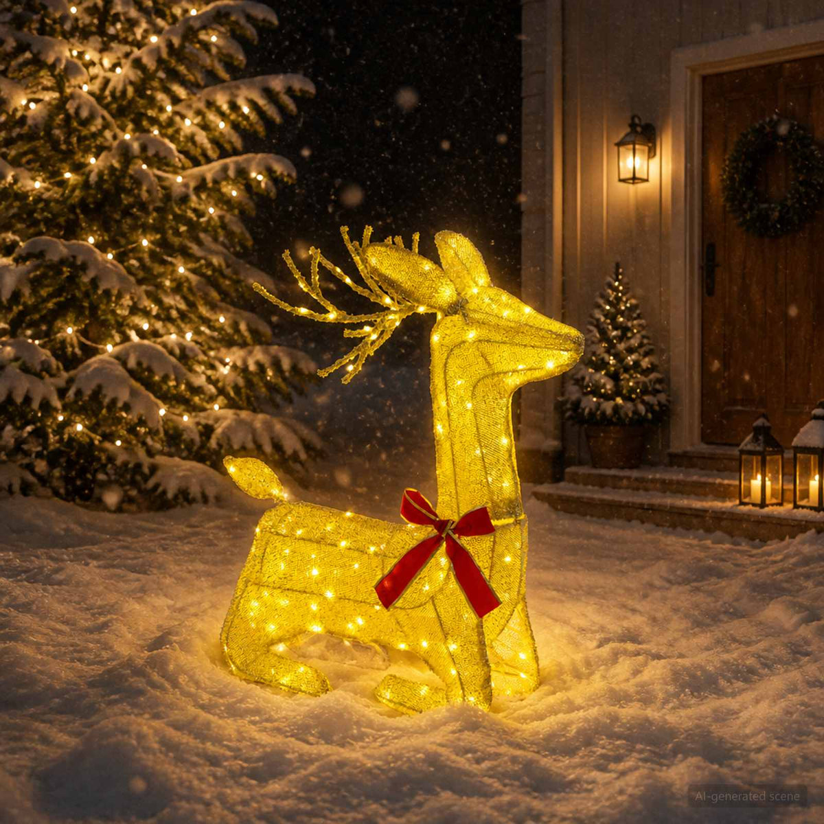3D Christmas Reindeer LOVIISA 140 LEDs Warm White Gold fabric
