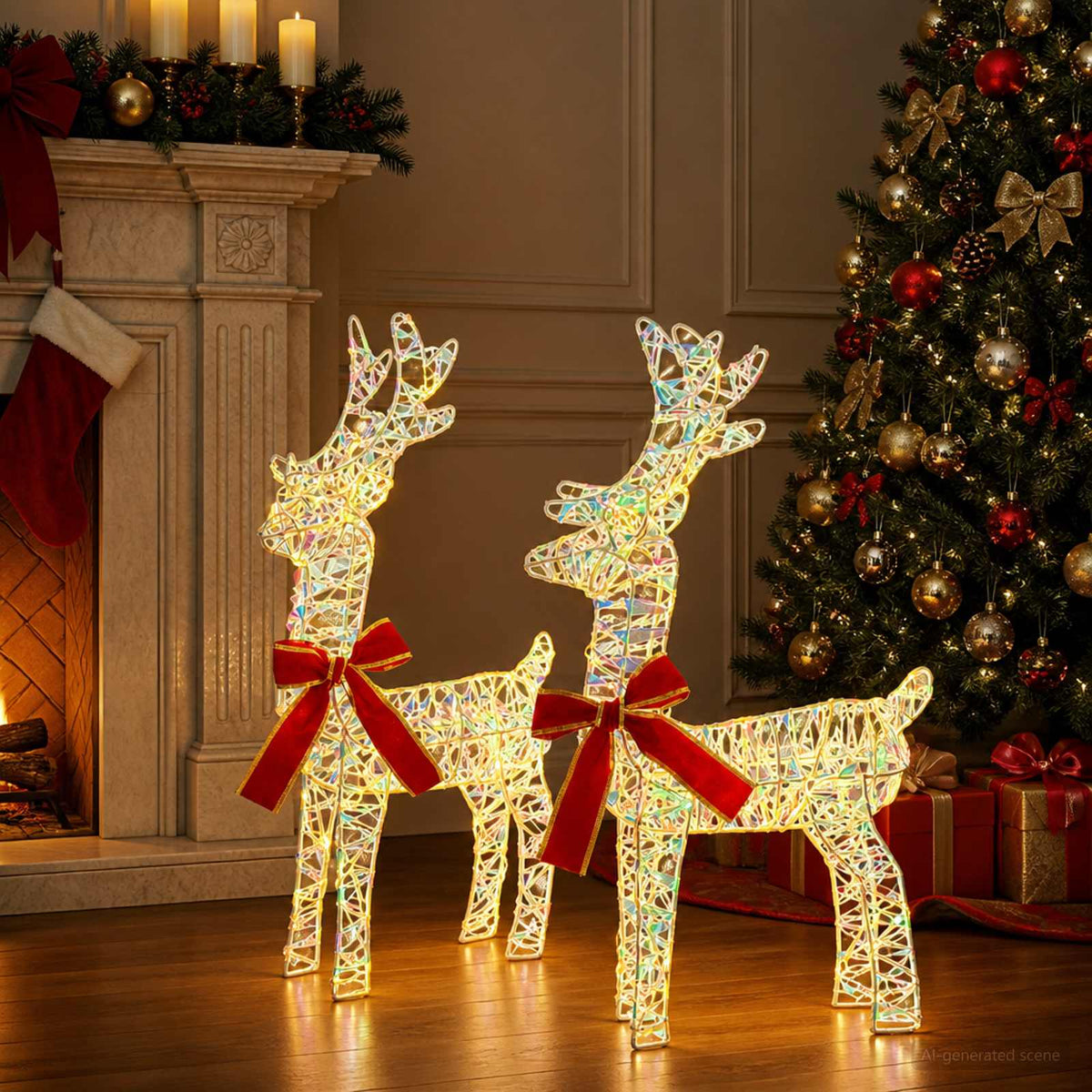 3D Christmas Reindeer LOVIISA 2 pcs 80 LEDs Warm White Iridescent PET
