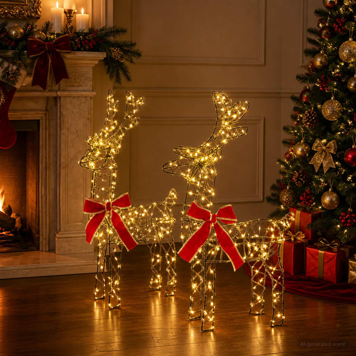 3D Christmas Reindeer LOVIISA 2 pcs 80 LEDs Warm White Brown string