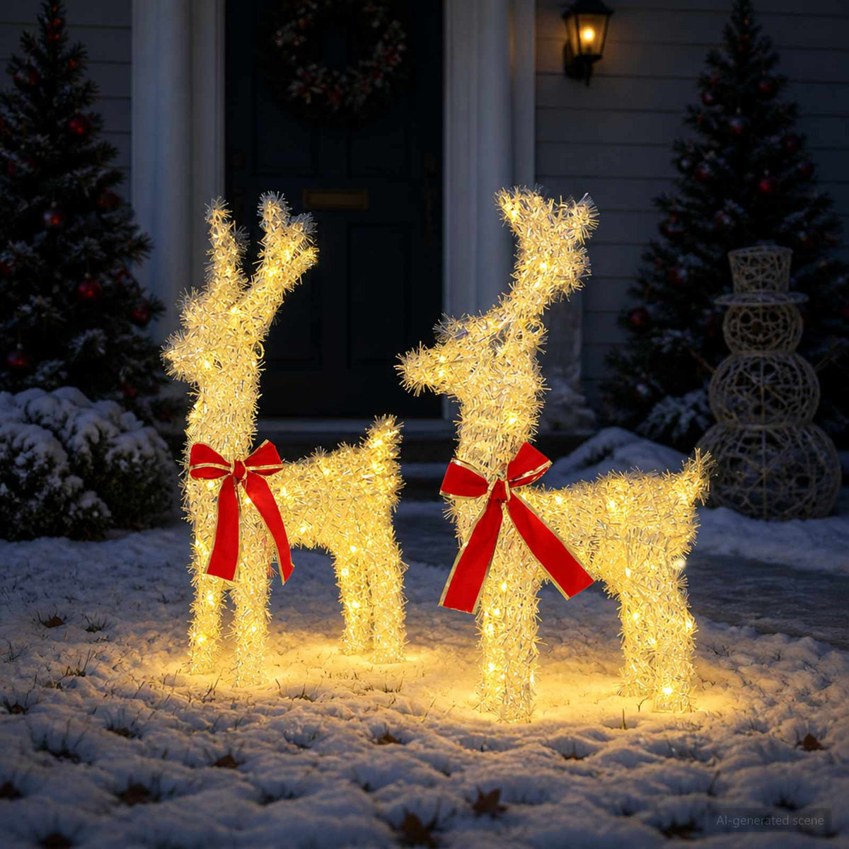 3D Christmas Reindeer LOVIISA 2 pcs 80 LEDs Warm White Iridescent tinsel