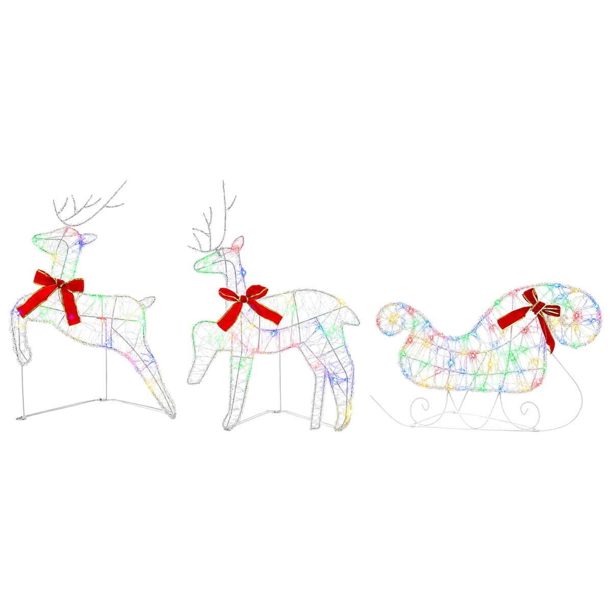 vidaXL Christmas Reindeer with Sleigh 3 pcs 60 LEDs Multicolour 2