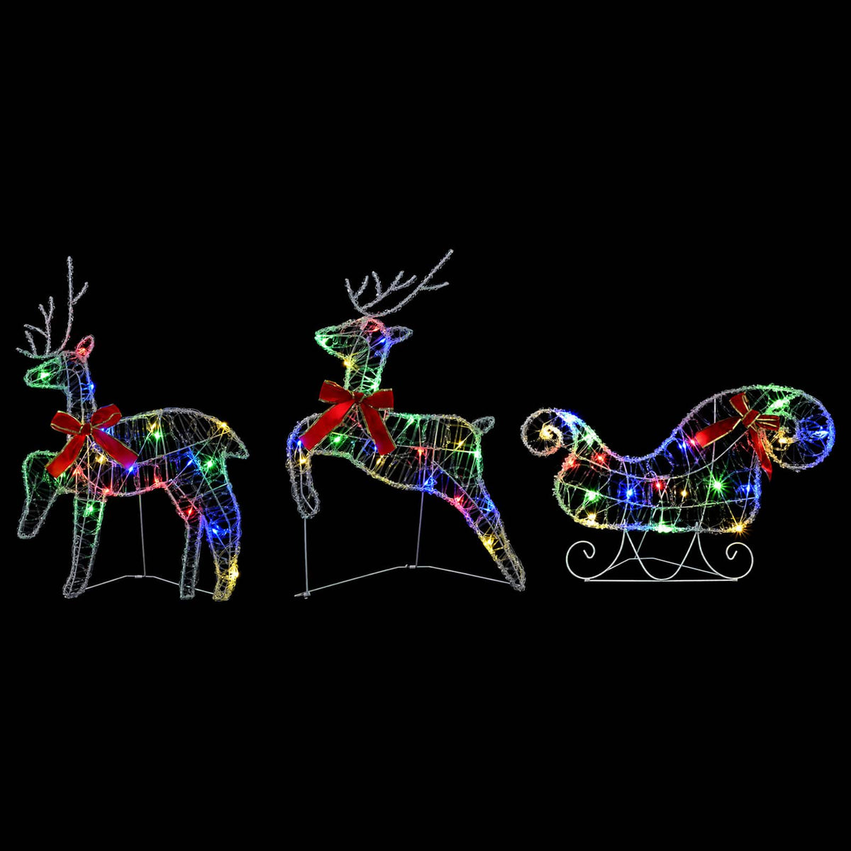 vidaXL Christmas Reindeer with Sleigh 3 pcs 60 LEDs Multicolour 4
