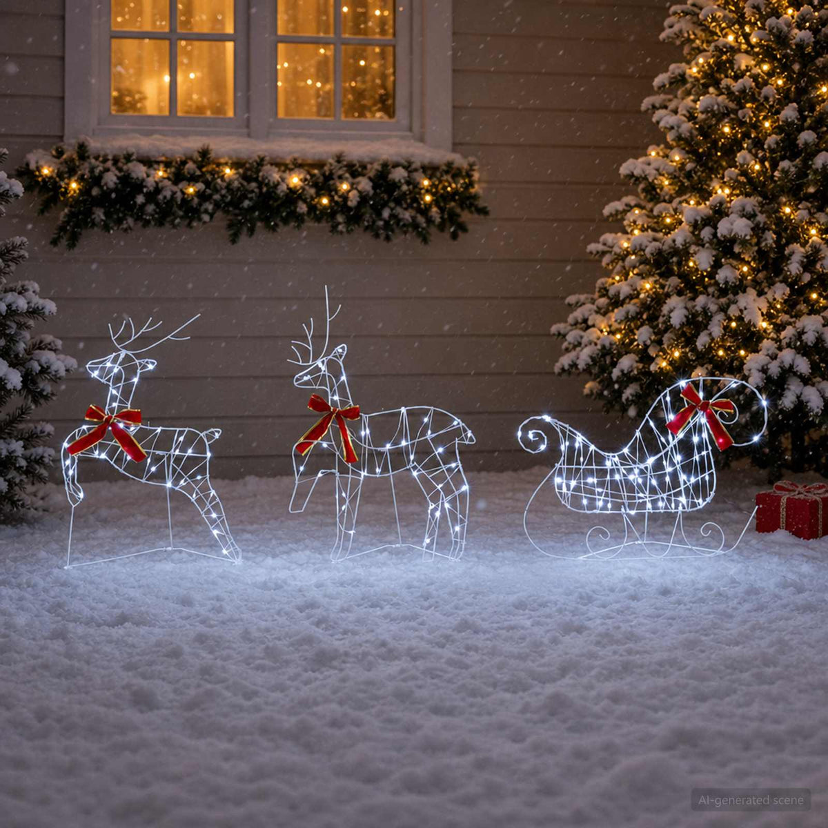 Christmas Reindeer with sleigh 60 LEDs Warm White Transparent string 3