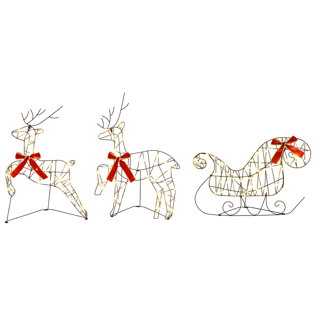 Christmas Reindeer with sleigh 60 LEDs Warm White Brown string 3