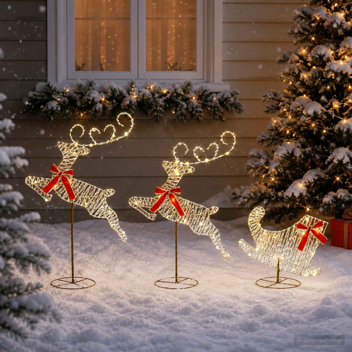 vidaXL Christmas Reindeer with Sleigh 3 pcs 72 LEDs Warm White 1