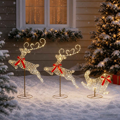vidaXL Christmas Reindeer with Sleigh 3 pcs 72 LEDs Warm White 1
