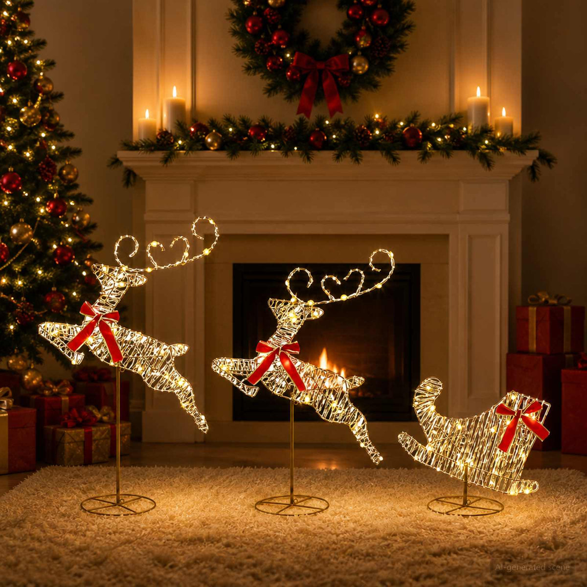 vidaXL Christmas Reindeer with Sleigh 3 pcs 72 LEDs Warm White 3