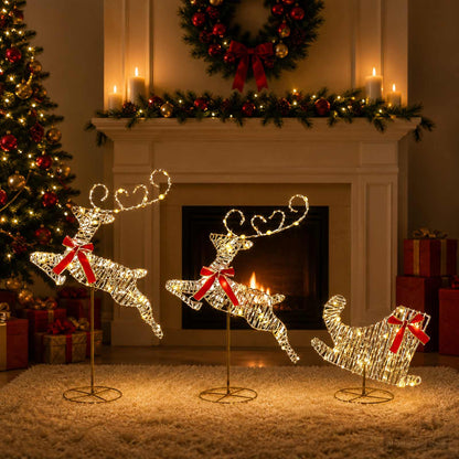 vidaXL Christmas Reindeer with Sleigh 3 pcs 72 LEDs Warm White 3