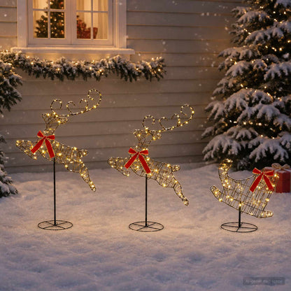 vidaXL Christmas Reindeer with Sleigh 3 pcs 72 LEDs Warm White 3