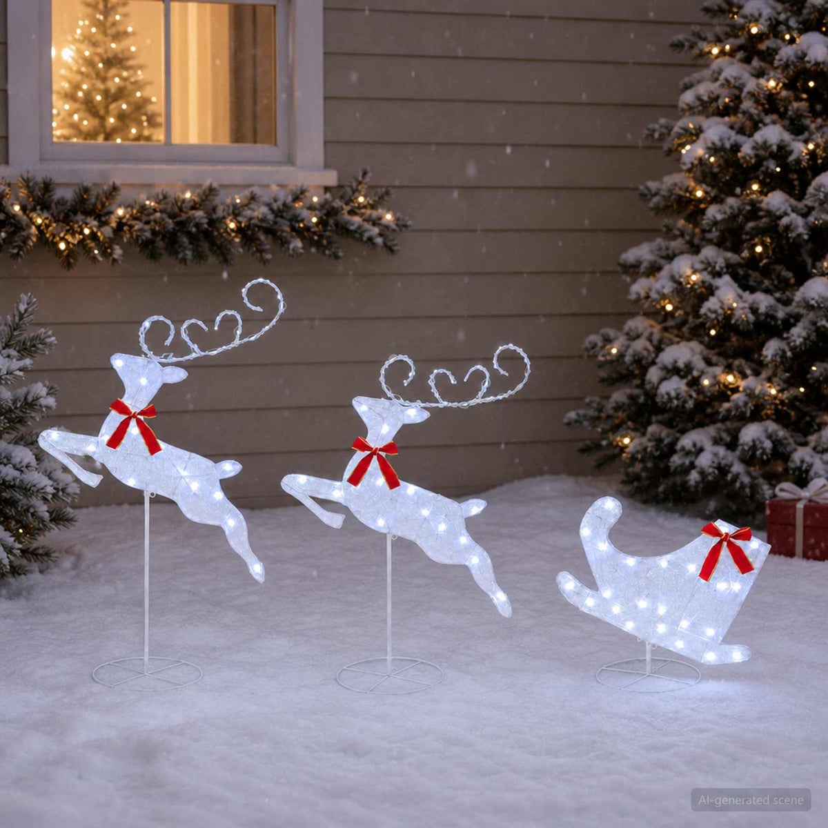 vidaXL Christmas Reindeer with Sleigh 3 pcs 72 LEDs Cold White 1