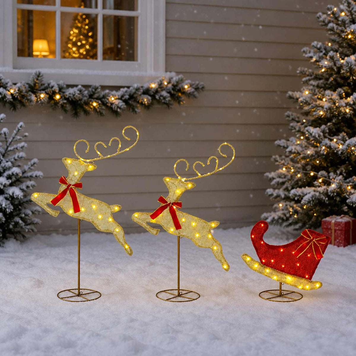 vidaXL Christmas Reindeer with Sleigh 3 pcs 72 LEDs Warm White 1