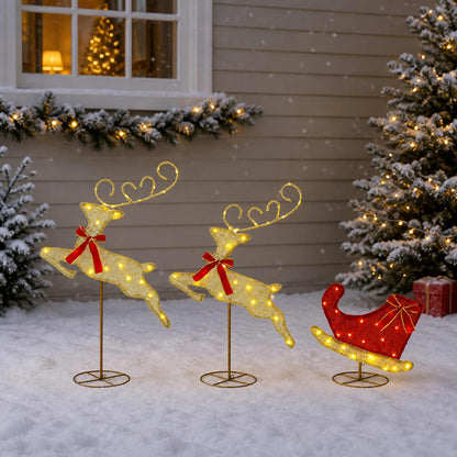 vidaXL Christmas Reindeer with Sleigh 3 pcs 72 LEDs Warm White 1