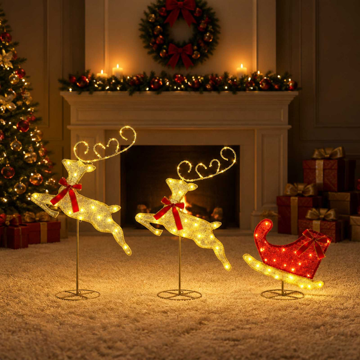 vidaXL Christmas Reindeer with Sleigh 3 pcs 72 LEDs Warm White 3