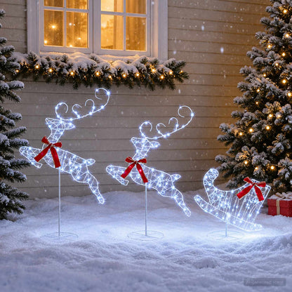 vidaXL Christmas Reindeer with Sleigh 3 pcs 160 LEDs Cold White 3